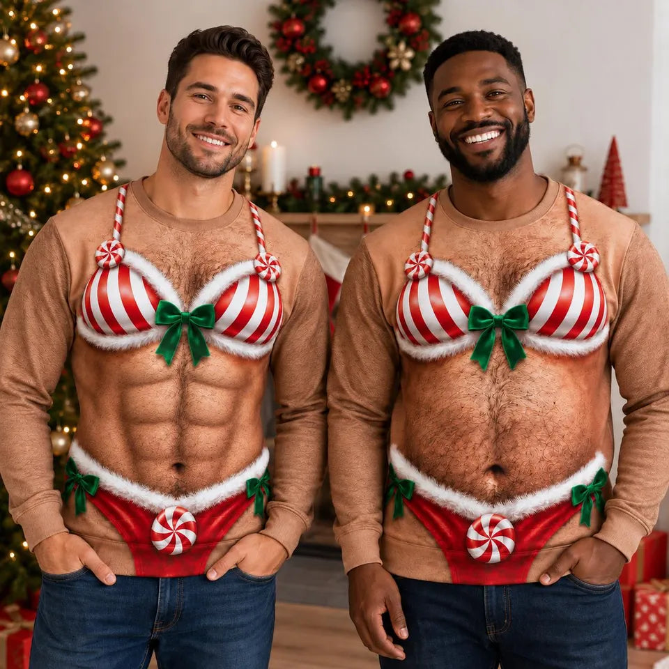 Personalized Funny Christmas Ugly Sweatshirt, Custom Gag Gift Long Sleeve Crewneck, Body Abs