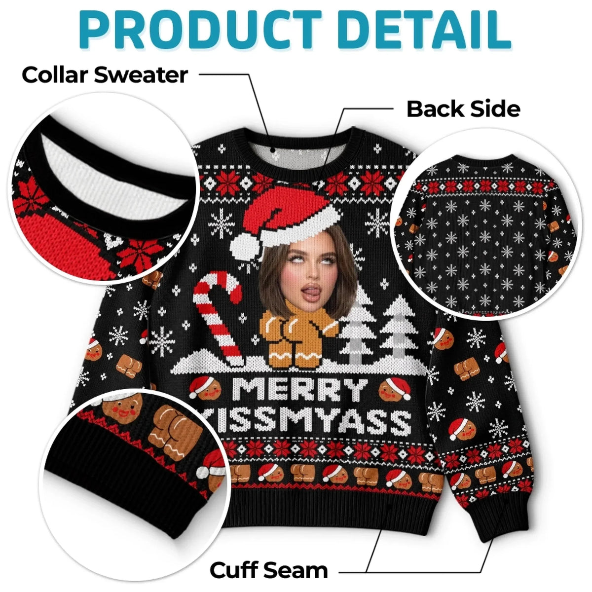Personalized Christmas Sweater – Custom Photo Merry Kissmyass Ugly Sweater