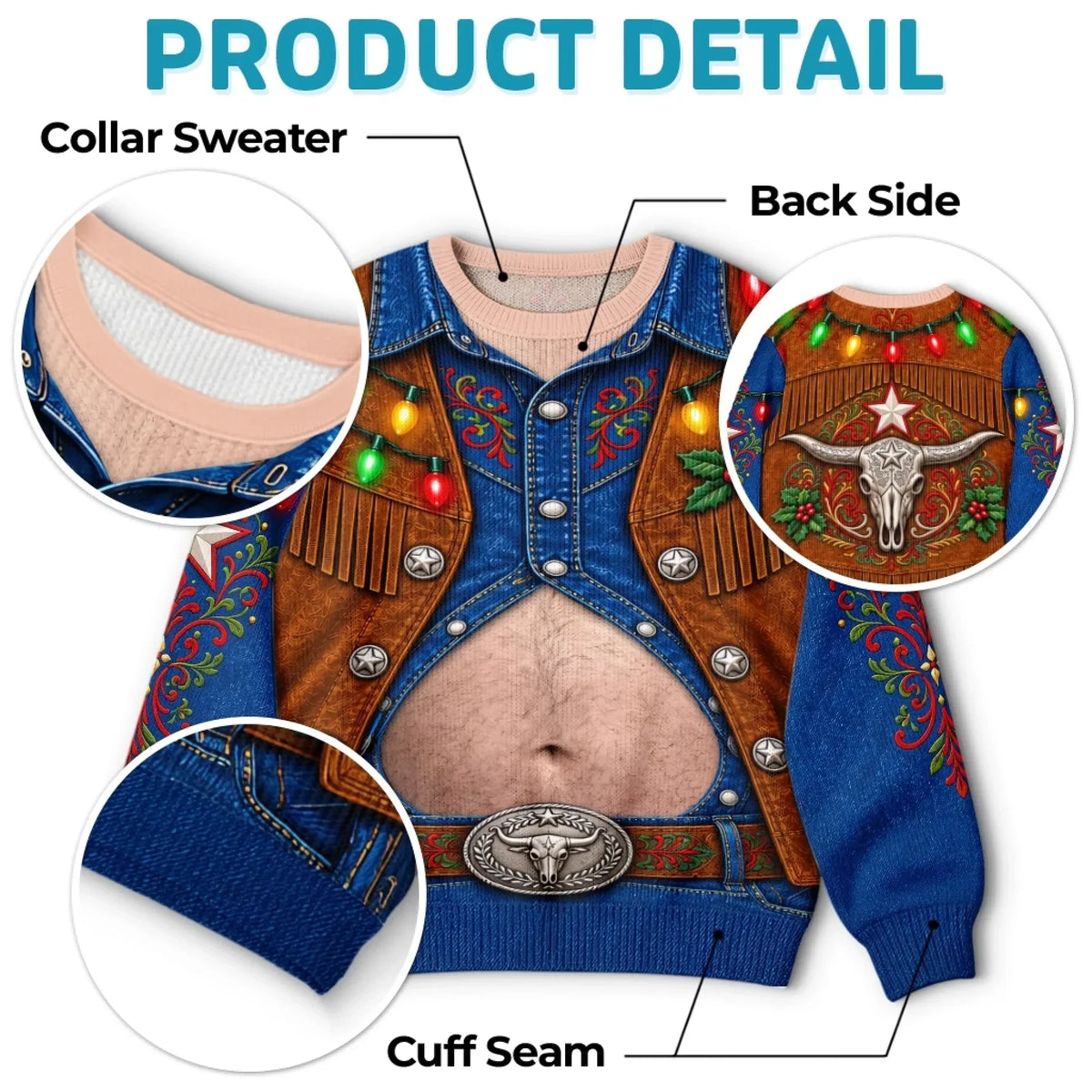 Funny Christmas Cowboy Belly Sweatshirt – Western Holiday Lights Pullover