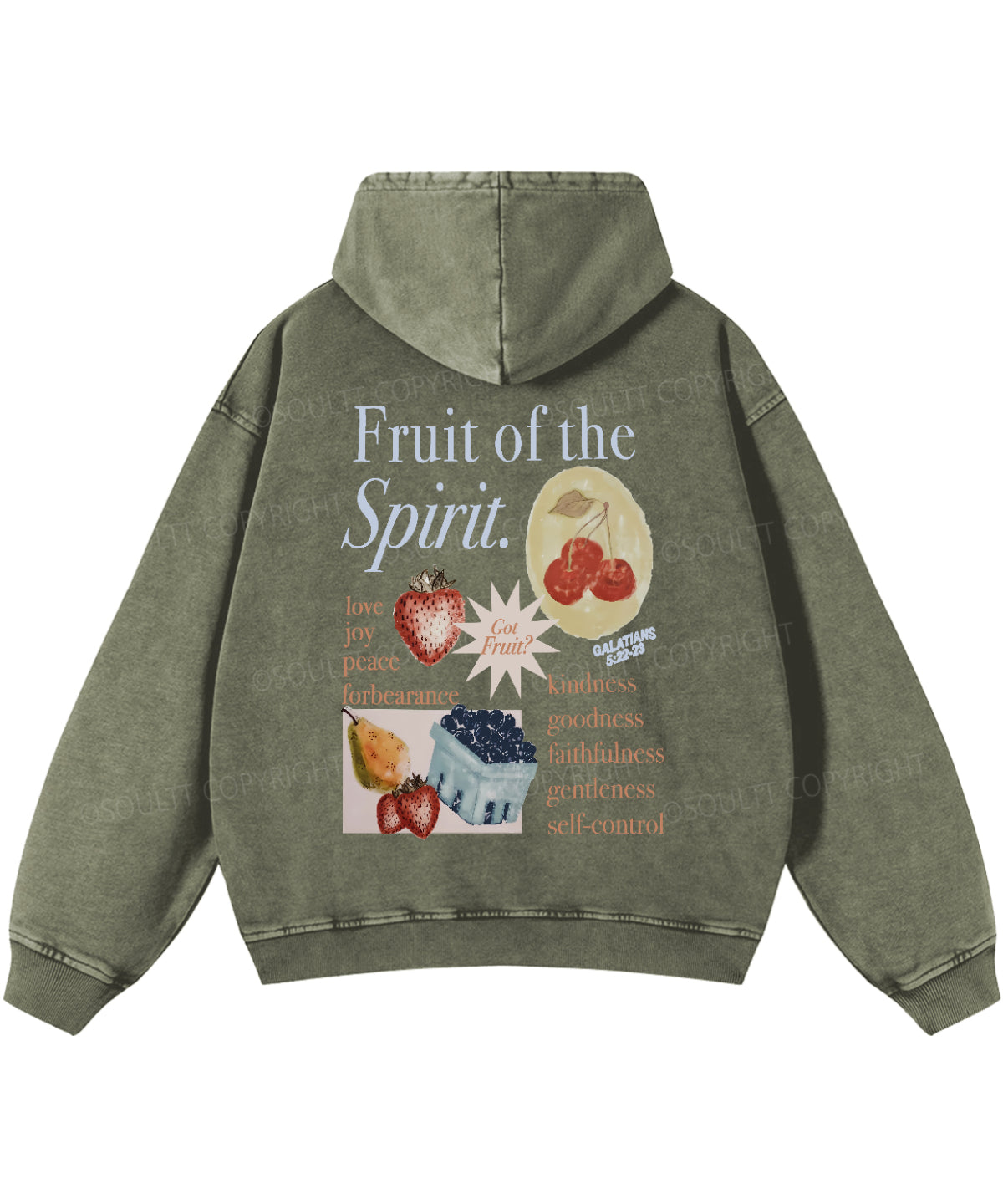 Fruit Of The Spirit Double Sided Washed Christian Hoodie