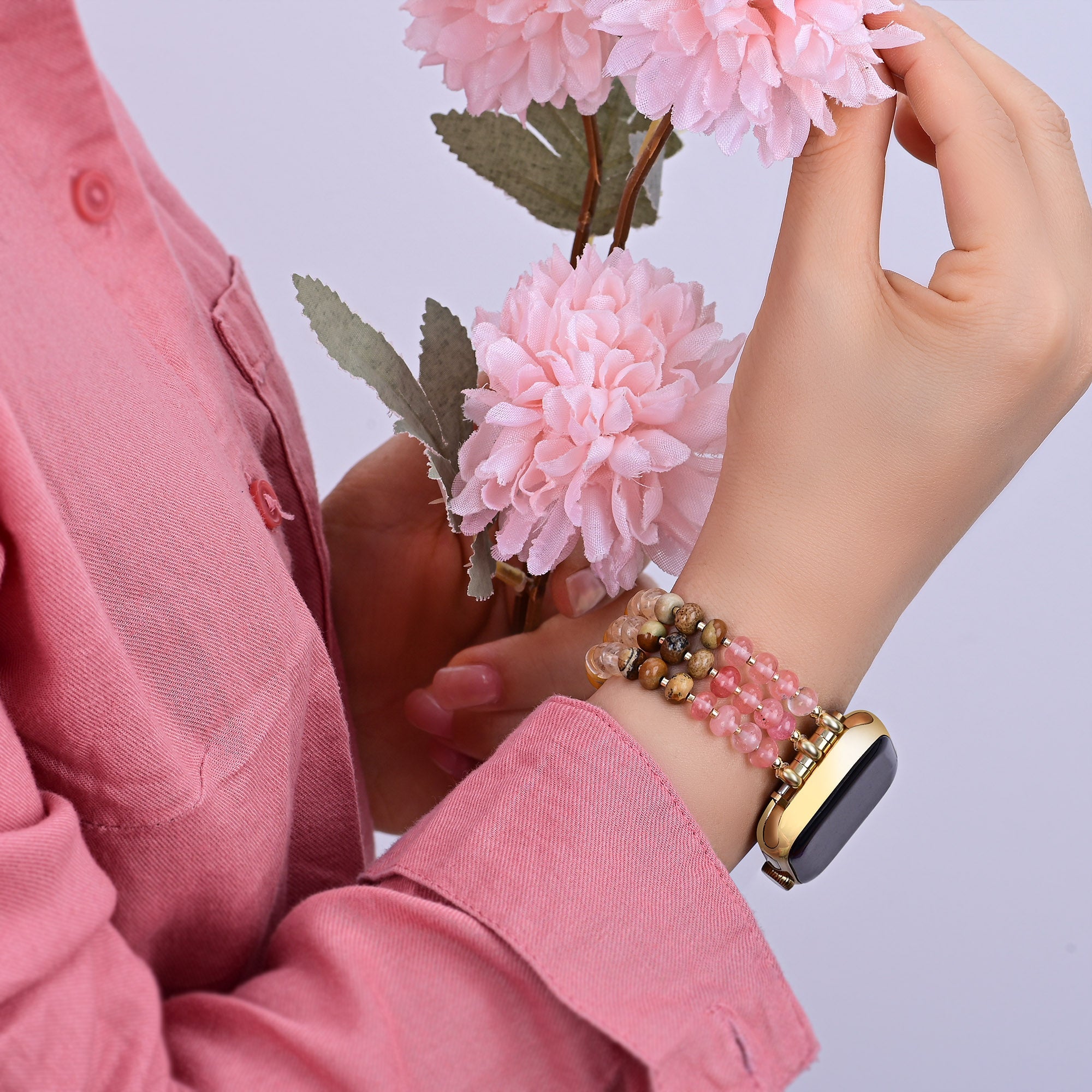 Amber Bloom Stone Stretch Apple Watch Strap