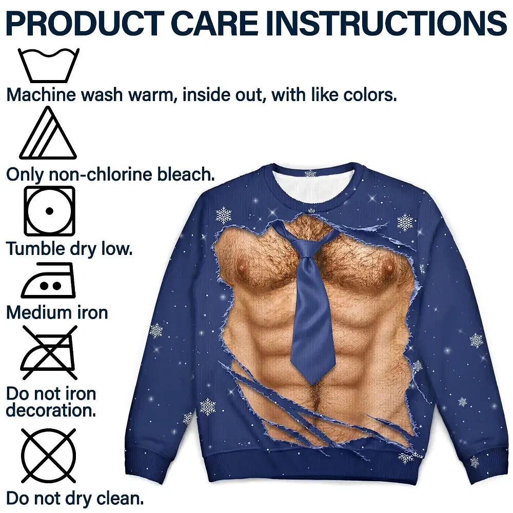 Christmas Gift For Husband Dad Grandpa - Personalized Funny Hairy Belly Abs Body Unisex Ugly Sweater