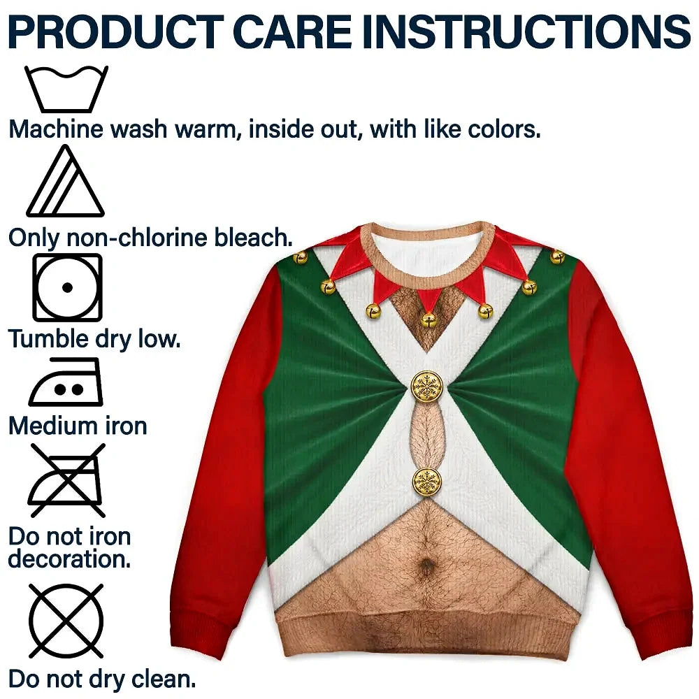 Christmas Gift For Husband Dad Grandpa - Personalized Santa Elf Hairy Belly Unisex Ugly Sweater