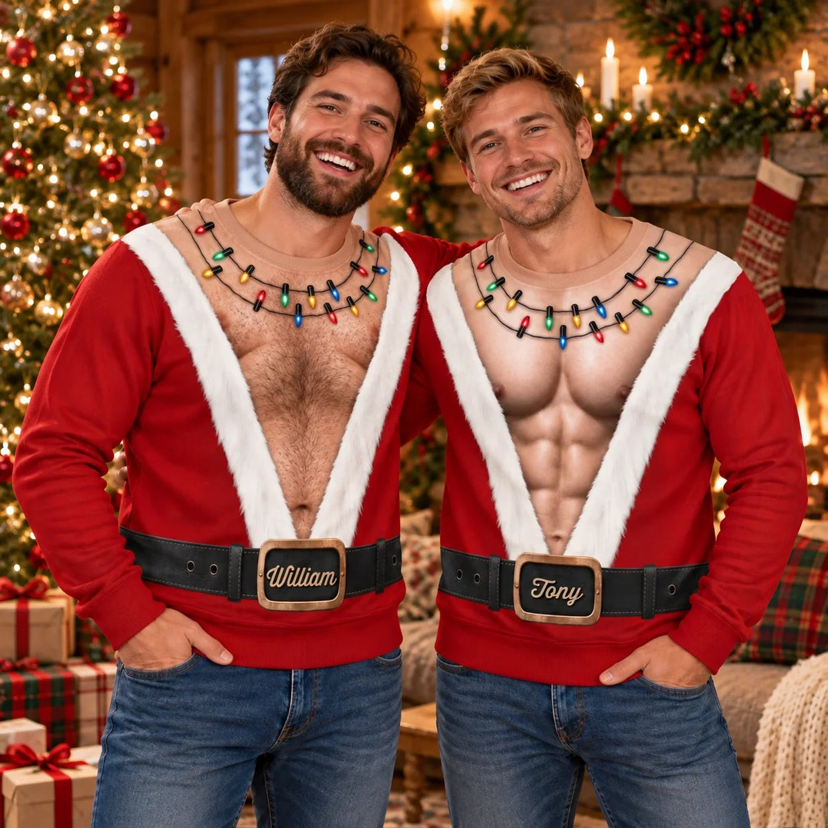 Personalized Christmas Muscle Light Sweatshirt with Name – Funny Santa Holiday Gift for Family