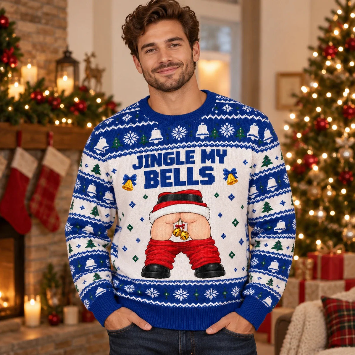 Custom Funny Naughty Jingle My Bells Christmas Gifts for Men - Personalized Ugly Sweater