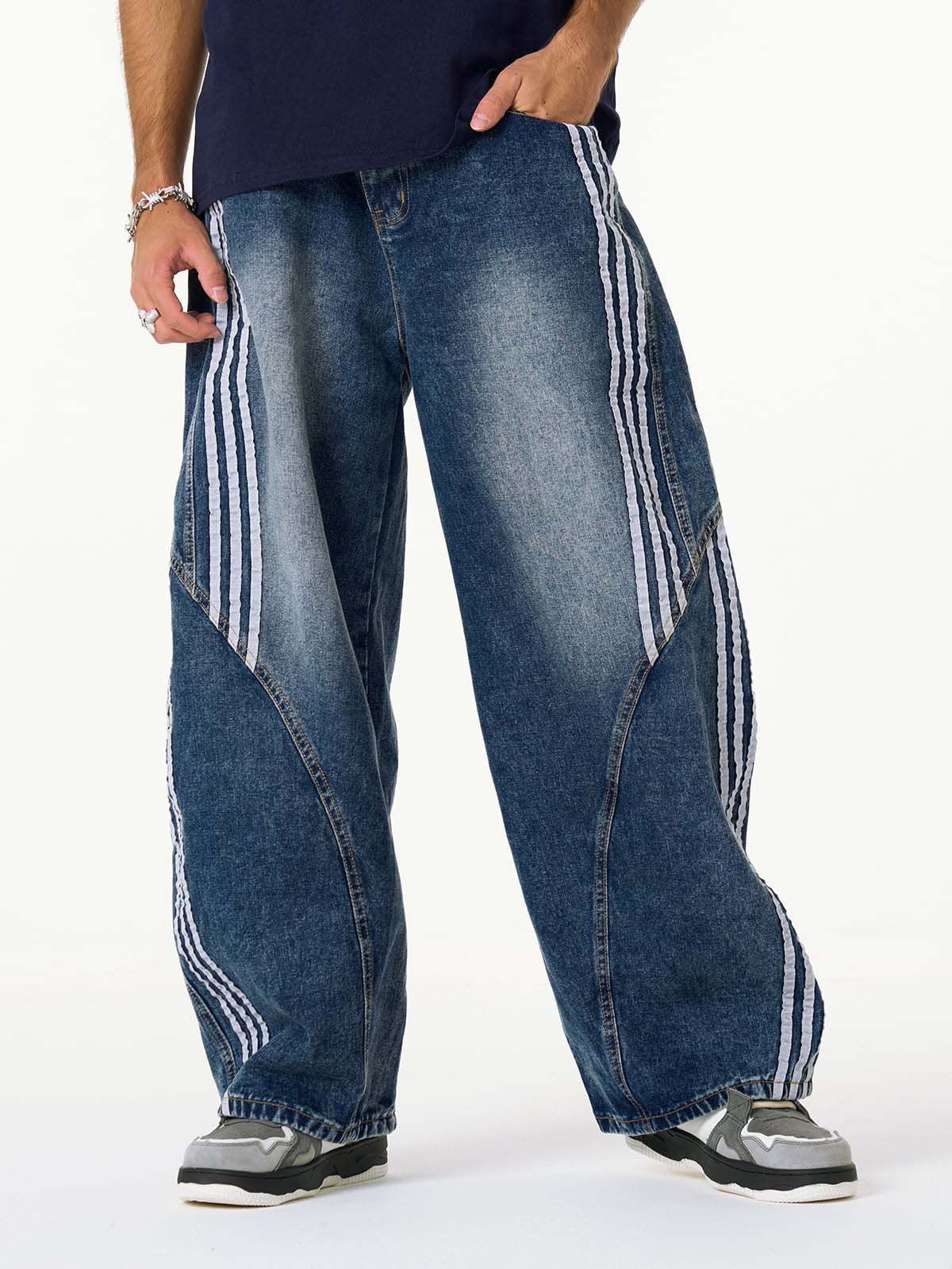 Side-Stripe Barrel Jeans