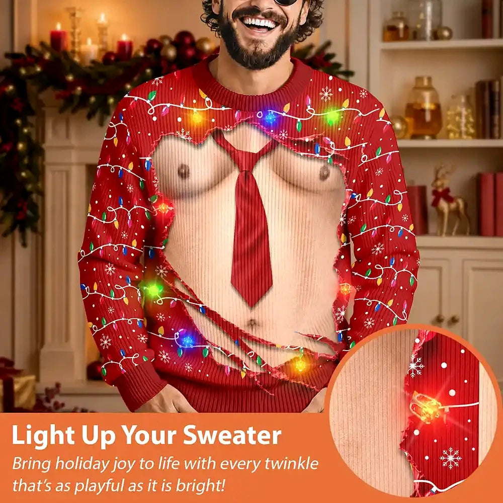 Christmas Gift For Husband Dad Grandpa - Personalized Funny Hairy Belly Abs Body Unisex Ugly Sweater