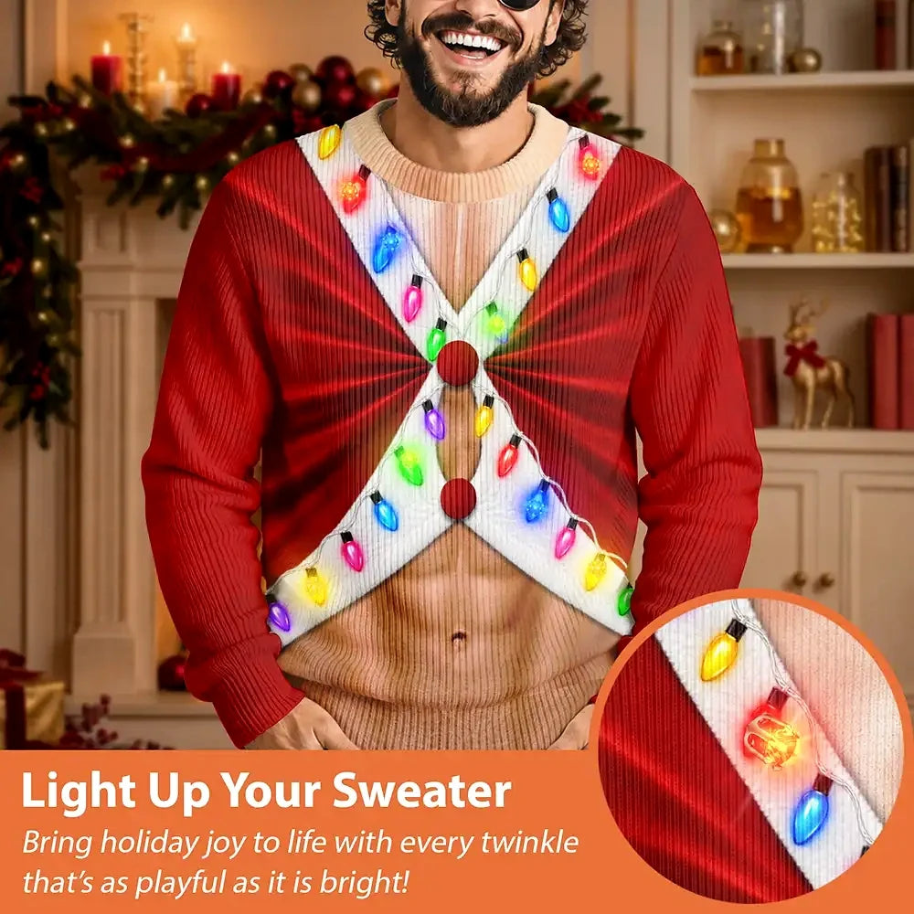 Christmas Gift For Husband Dad Grandpa - Personalized Santa Elf Hairy Belly Unisex Ugly Sweater