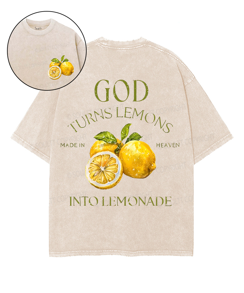 God Turns Lemons Double Sided Unisex Washed Christian T-shirt