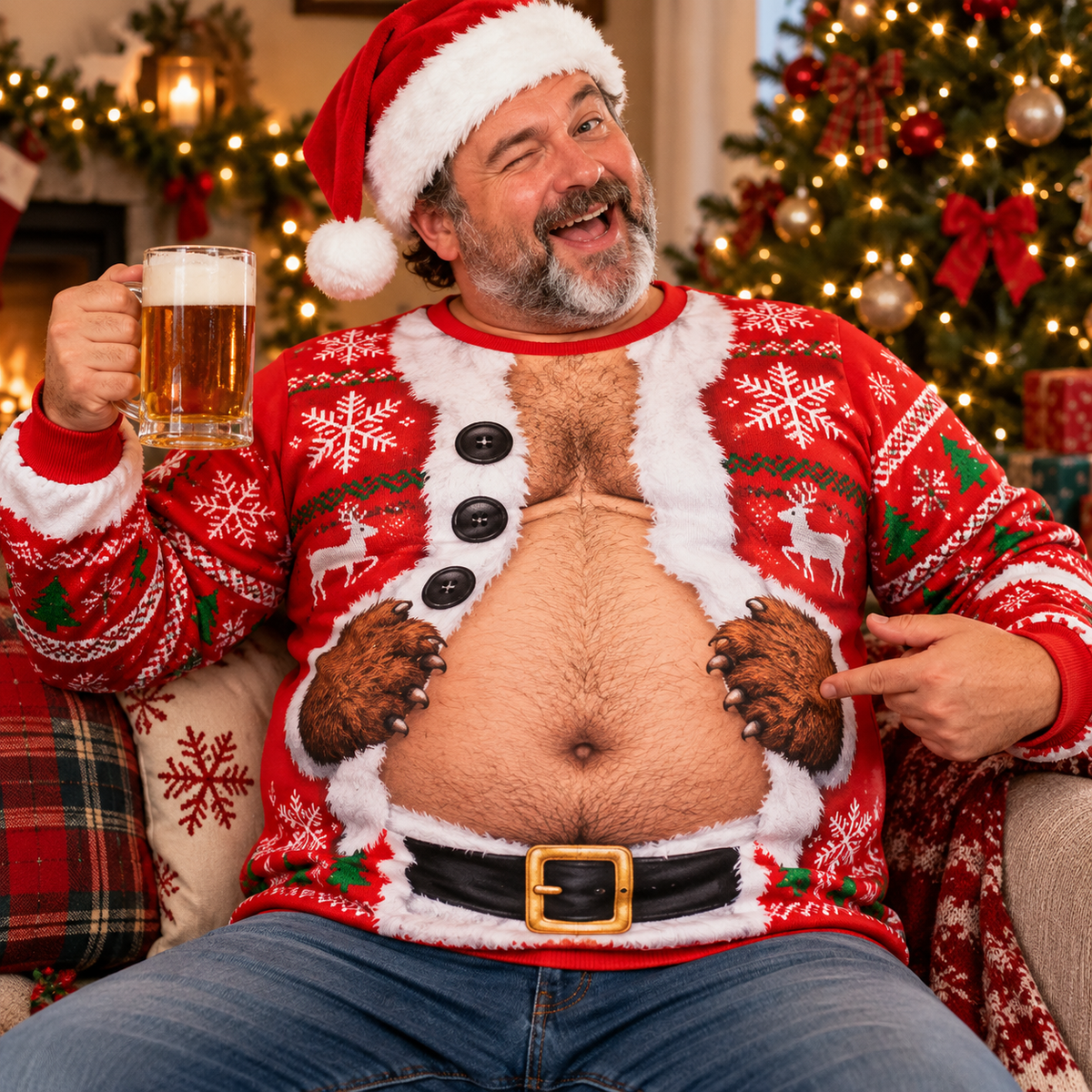 Funny Santa Chest Crewneck – Custom Skin Tone Print