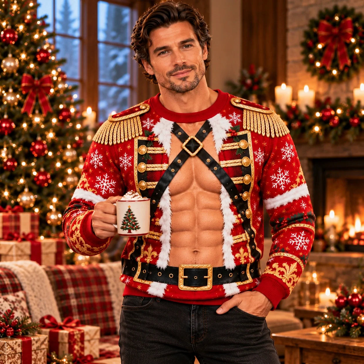 Funny Christmas Nutcracker 3D Muscle Illusion Sweater