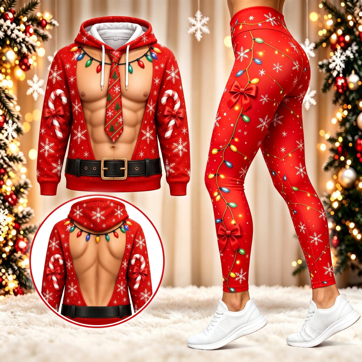 Funny Christmas Muscle Illusion Outfit – Custom Skin Tone Digital Print Hoodie or Leggings