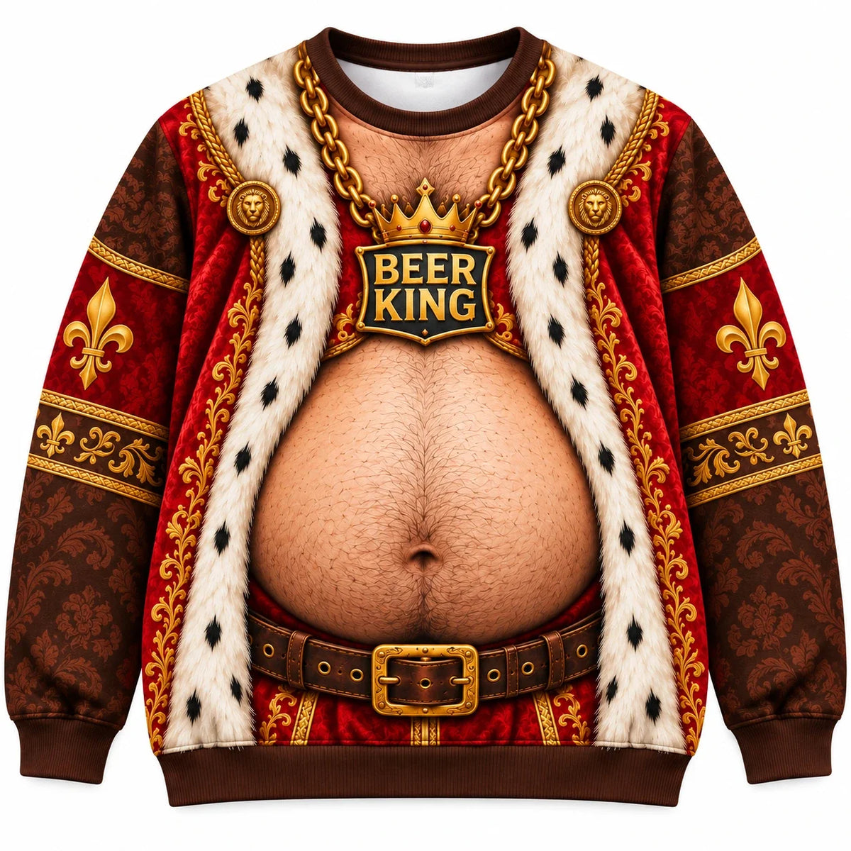 Beer King Funny 3D Printed Sweatshirt – Royal Beer Belly Graphic Pullover, Novelty Party Outfit for Men