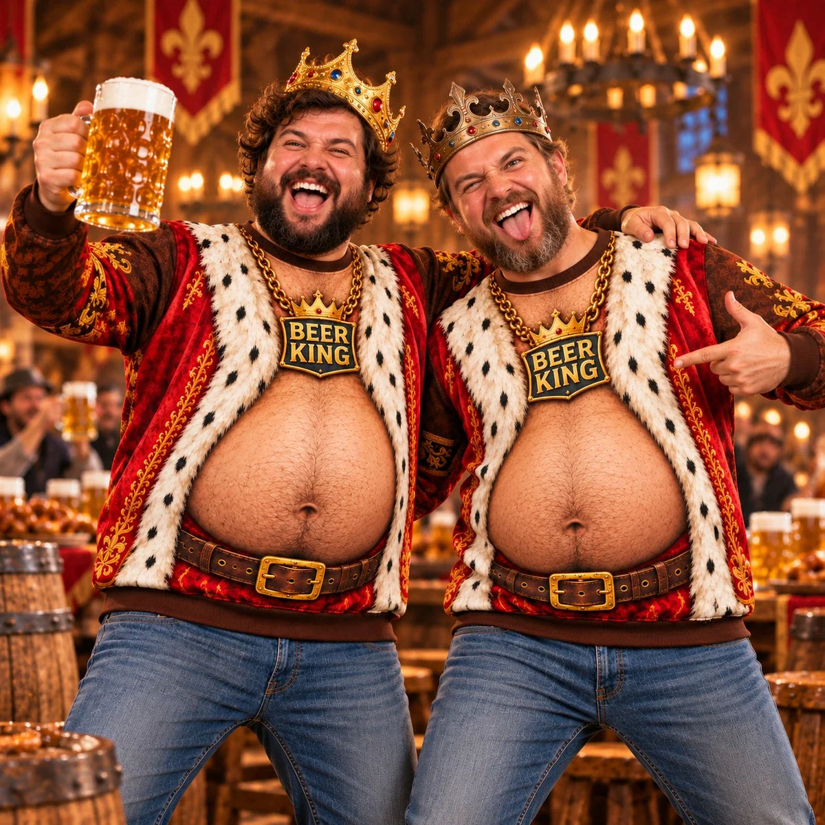 Beer King Funny 3D Printed Sweatshirt – Royal Beer Belly Graphic Pullover, Novelty Party Outfit for Men