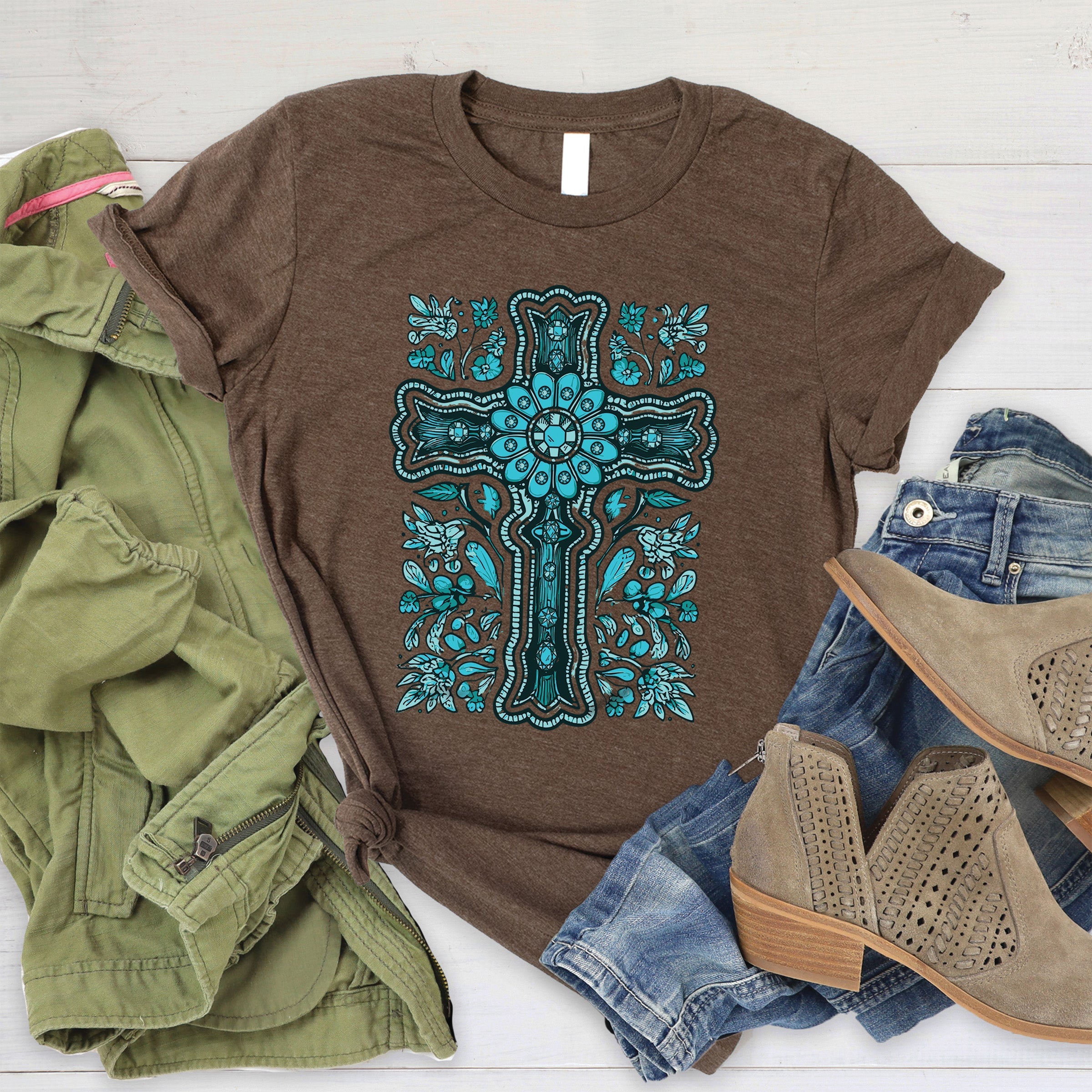 Turquoise Cross Tee