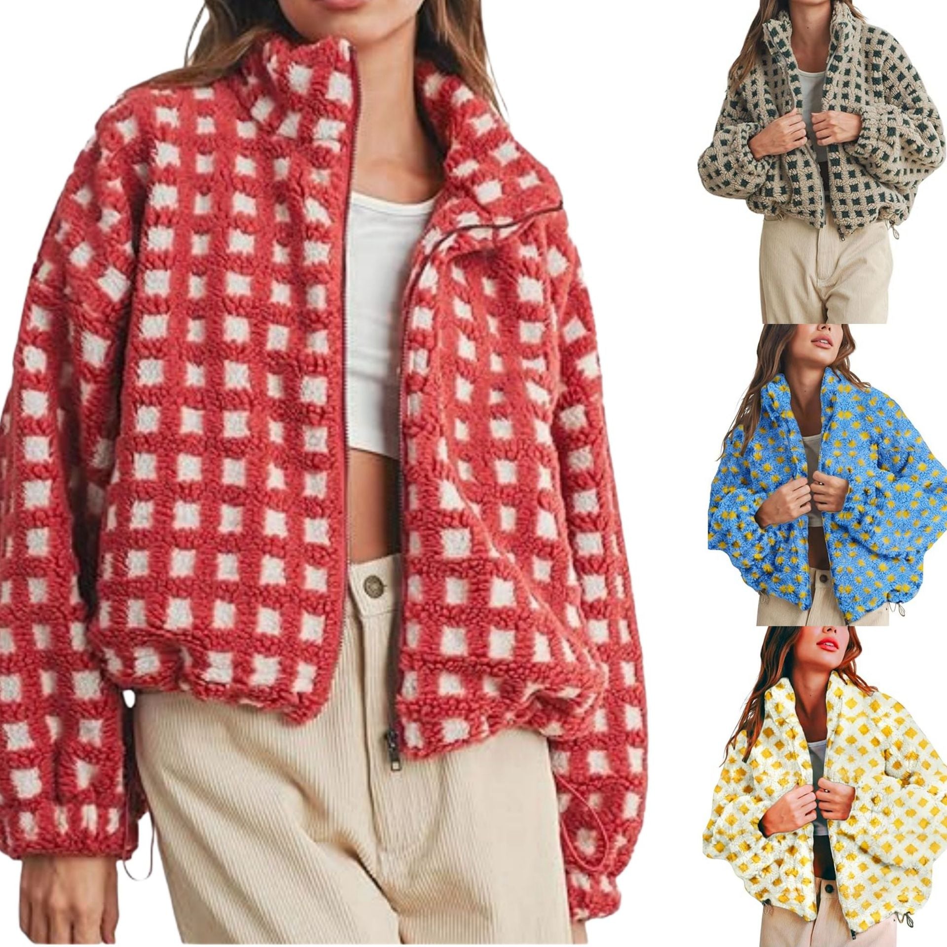 Women's Cozy Checkered Sherpa Jacket