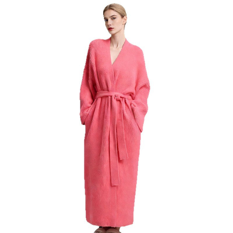 2026 Cross-Border Autumn And Winter New Solid Color Cardigan Nightgown Bathrobe Soft, Comfortable And Casual Can Be Worn Outside Home Wear Women'S Clothing