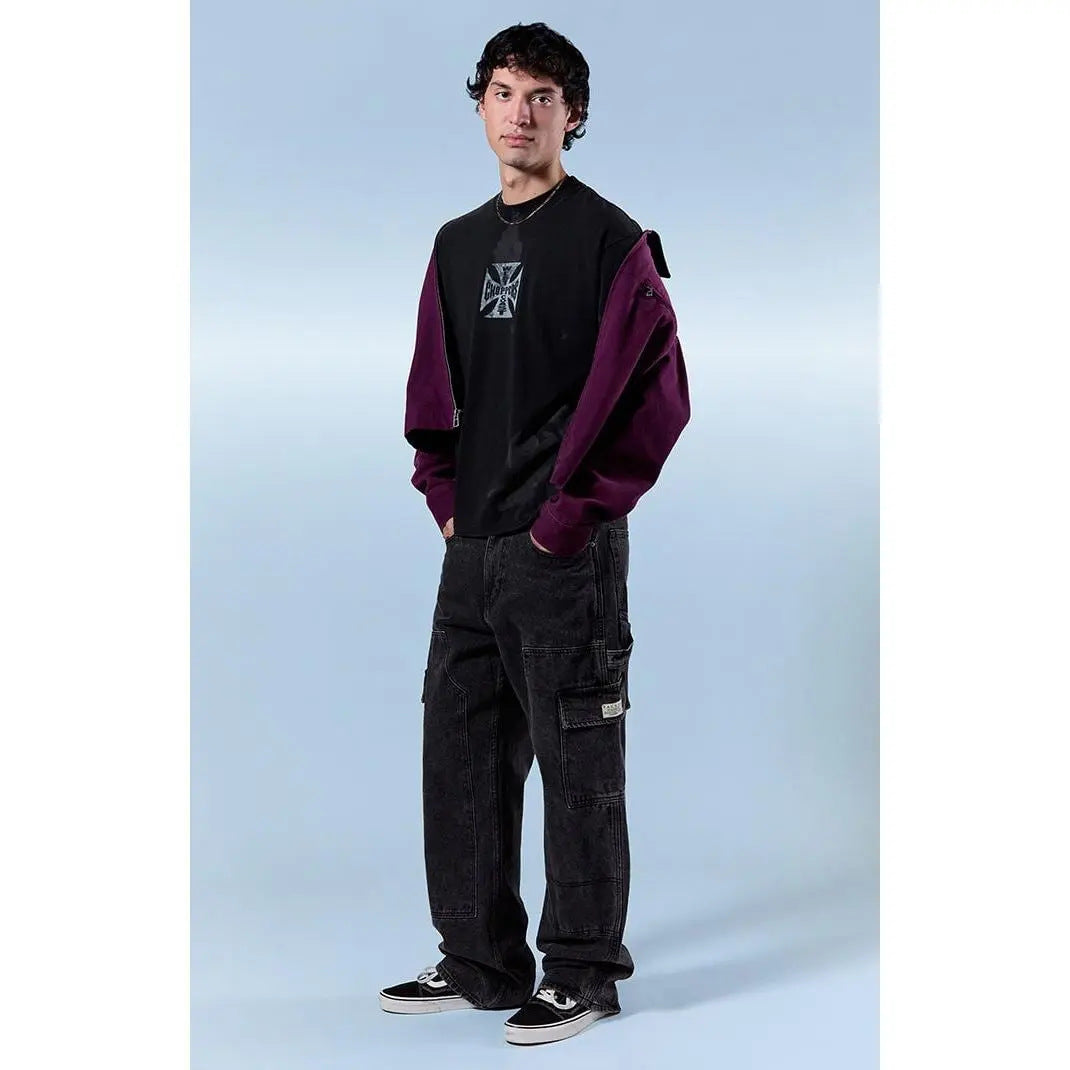 Men's Washed Black Baggy Cargo Jeans