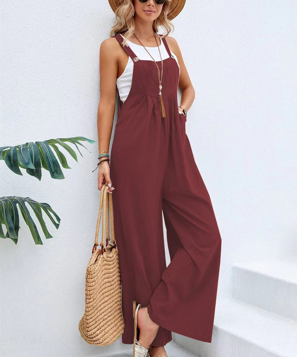 Women's Casual Wide Leg Overalls with Pockets