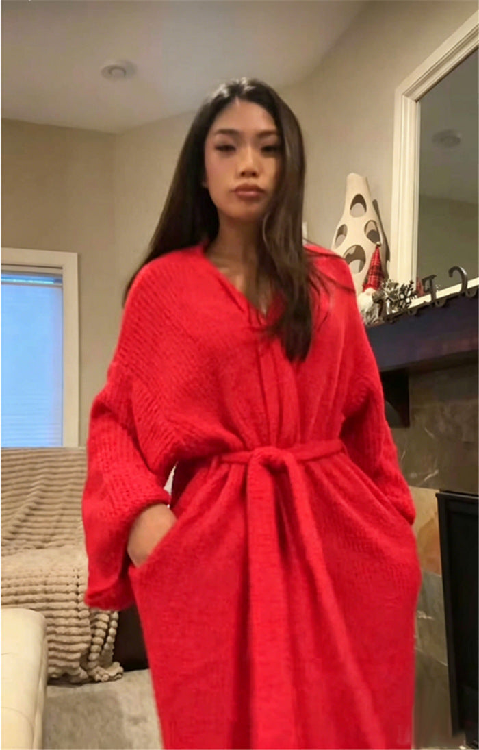 2026 Cross-Border Autumn And Winter New Solid Color Cardigan Nightgown Bathrobe Soft, Comfortable And Casual Can Be Worn Outside Home Wear Women'S Clothing