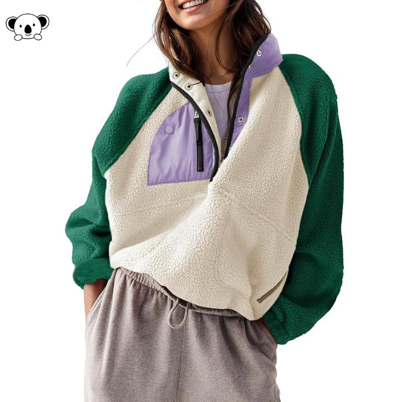 Women's Color Block Fleece Quarter-Zip Pullover