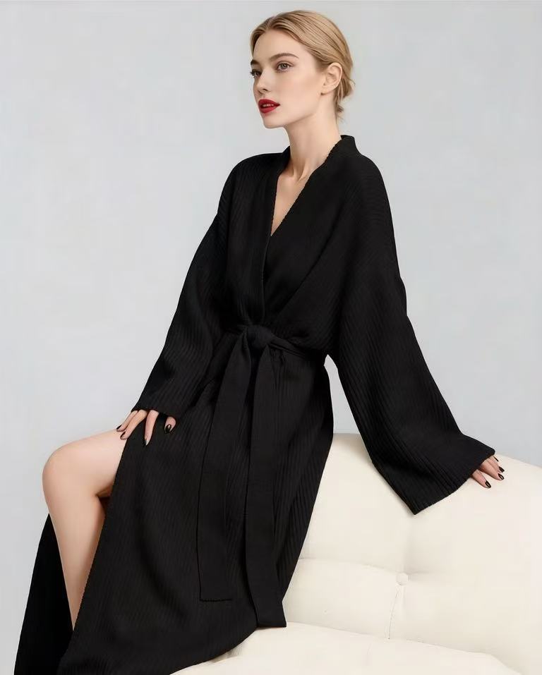 2026 Cross-Border Autumn And Winter New Solid Color Cardigan Nightgown Bathrobe Soft, Comfortable And Casual Can Be Worn Outside Home Wear Women'S Clothing