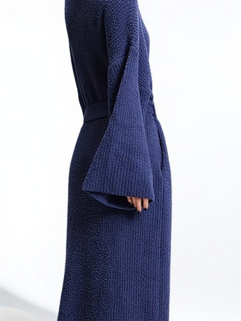 2026 Cross-Border Autumn And Winter New Solid Color Cardigan Nightgown Bathrobe Soft, Comfortable And Casual Can Be Worn Outside Home Wear Women'S Clothing