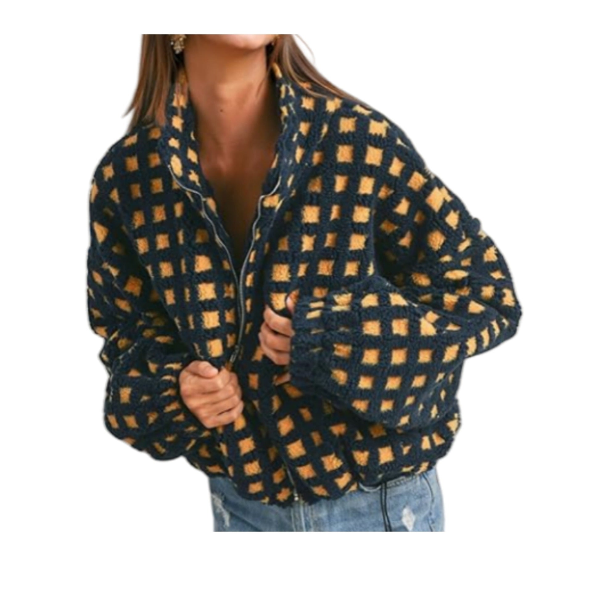 Women's Cozy Checkered Sherpa Jacket