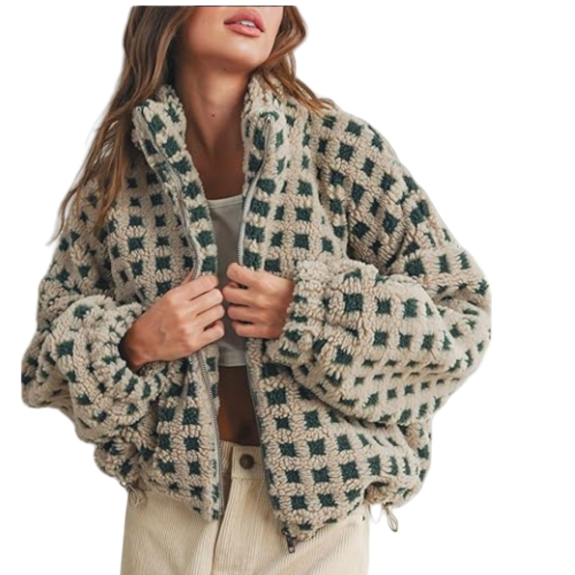 Women's Cozy Checkered Sherpa Jacket