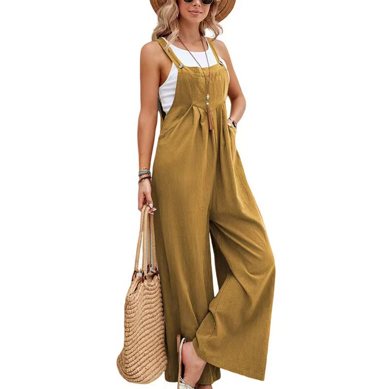Women's Casual Wide Leg Overalls with Pockets