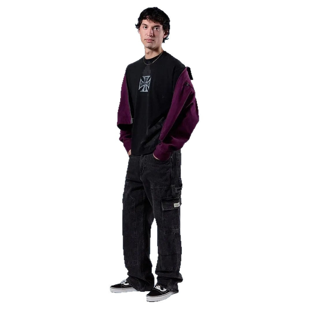 Men's Washed Black Baggy Cargo Jeans