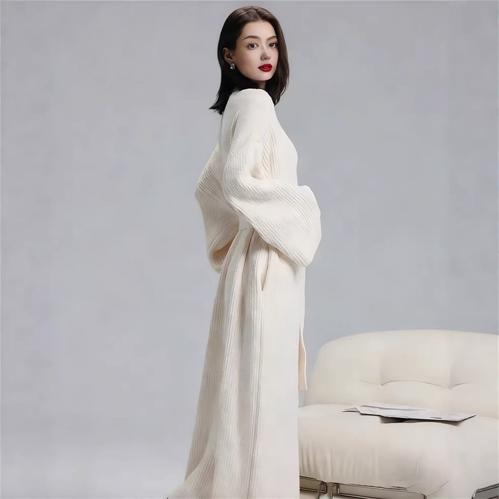 2026 Cross-Border Autumn And Winter New Solid Color Cardigan Nightgown Bathrobe Soft, Comfortable And Casual Can Be Worn Outside Home Wear Women'S Clothing
