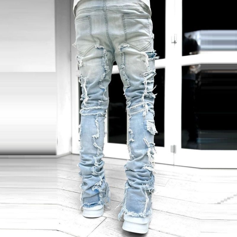 Men’s Distressed Ripped Stacked Jeans