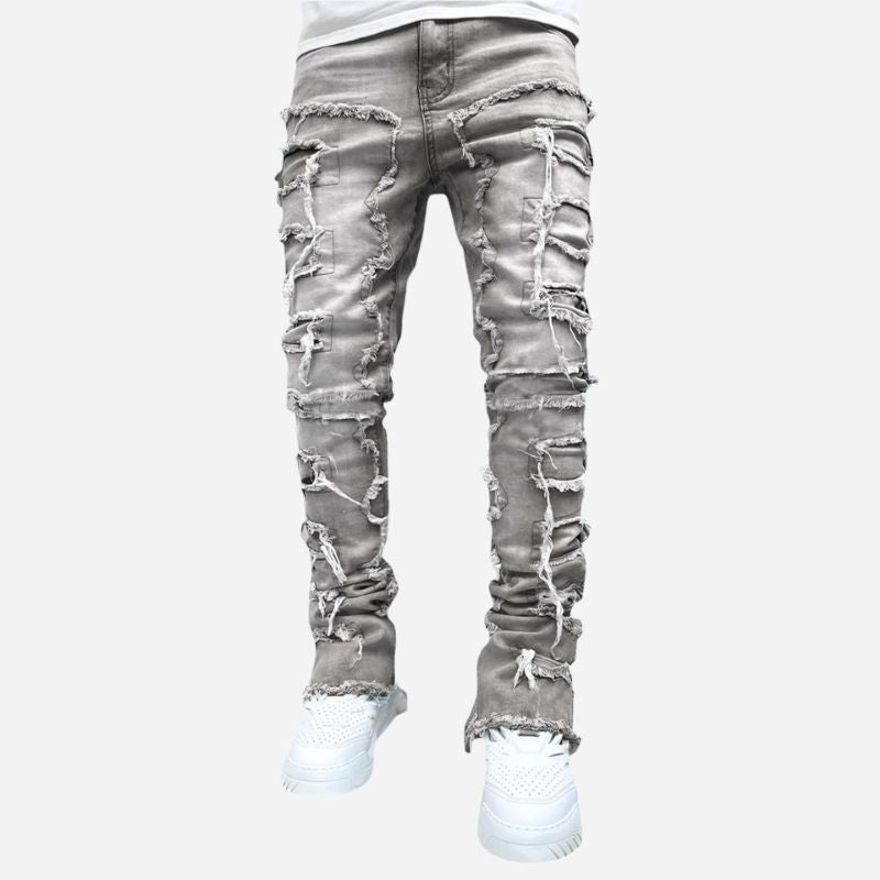 Men’s Distressed Ripped Stacked Jeans