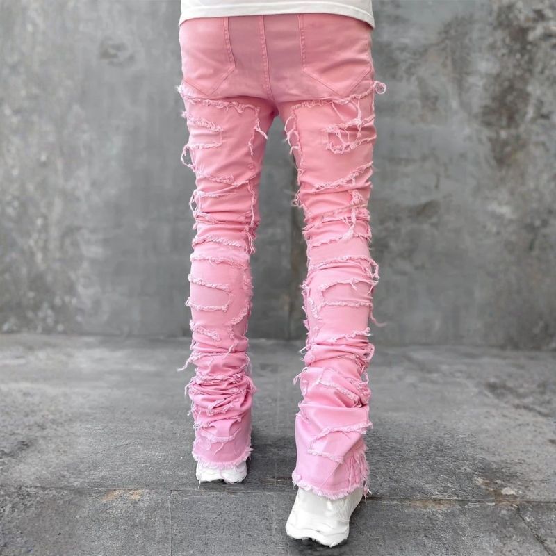 Men’s Distressed Ripped Stacked Jeans