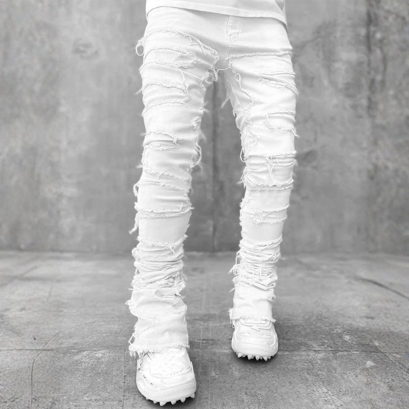 Men’s Distressed Ripped Stacked Jeans