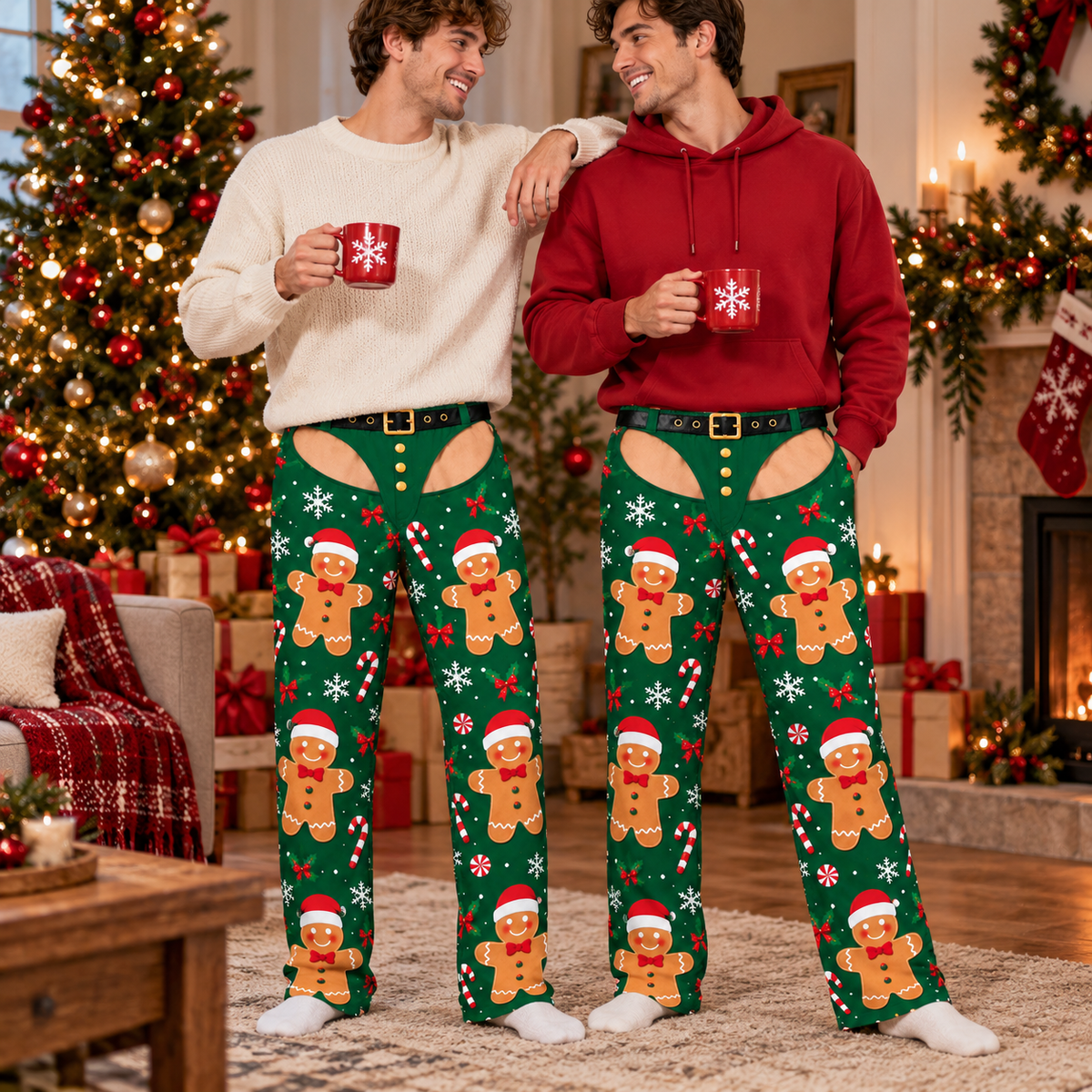 Funny Gingerbread Christmas Pajama Pants – Open Butt Holiday Gag Lounge Bottoms