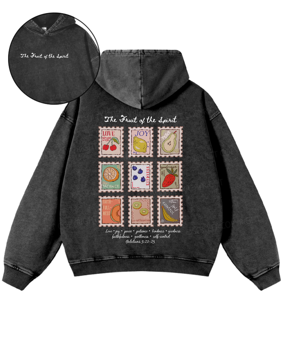 Fruit Of The Spirit Double Sided Washed Christian Hoodie