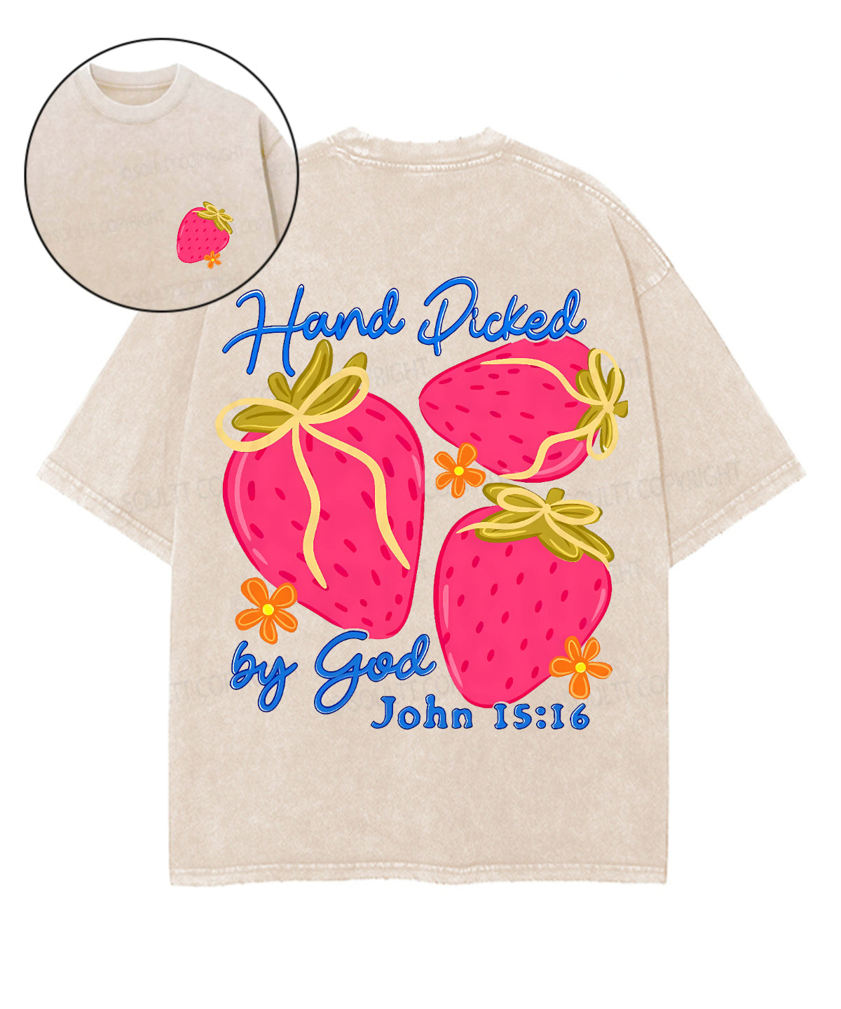 Hand Picked By God Double Sided Unisex Washed Christian T-shirt