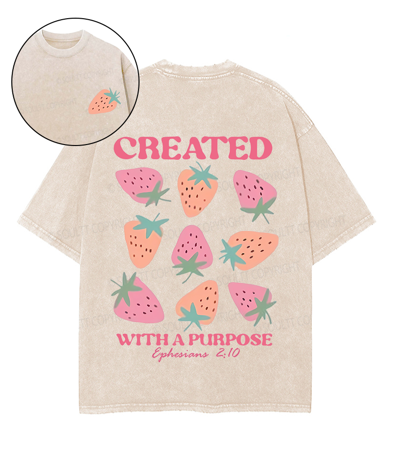 Created With Purpose Double Sided Unisex Washed Christian T-shirt