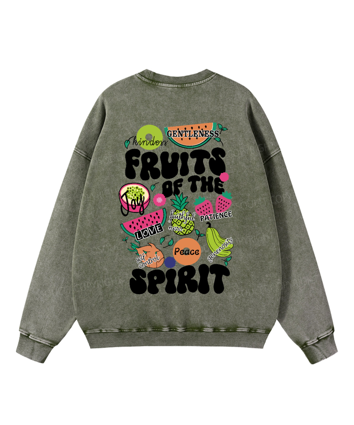Fruits of the Spirit Double Sided Washed Christian Sweatshirt