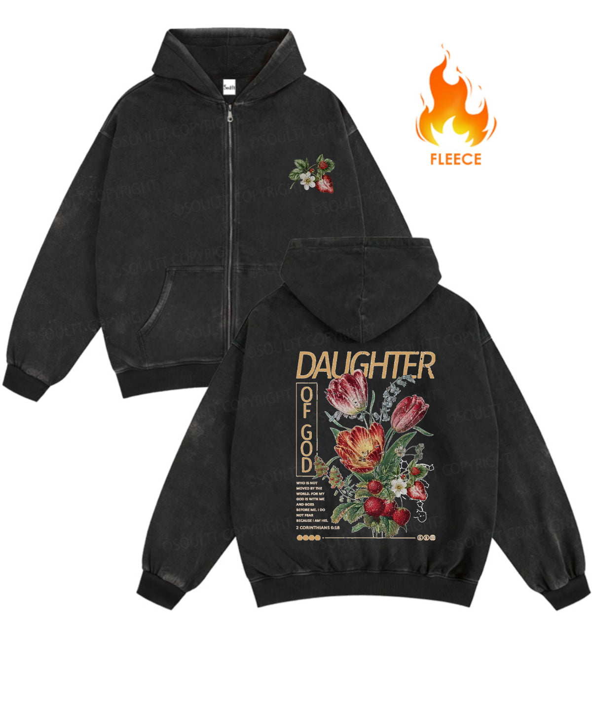 Daughter Of God Double Sided Washed Zip-Up Fleece Hoodie