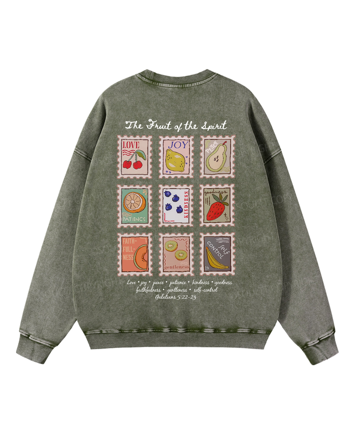 Fruit Of The Spirit Double Sided Washed Christian Sweatshirt