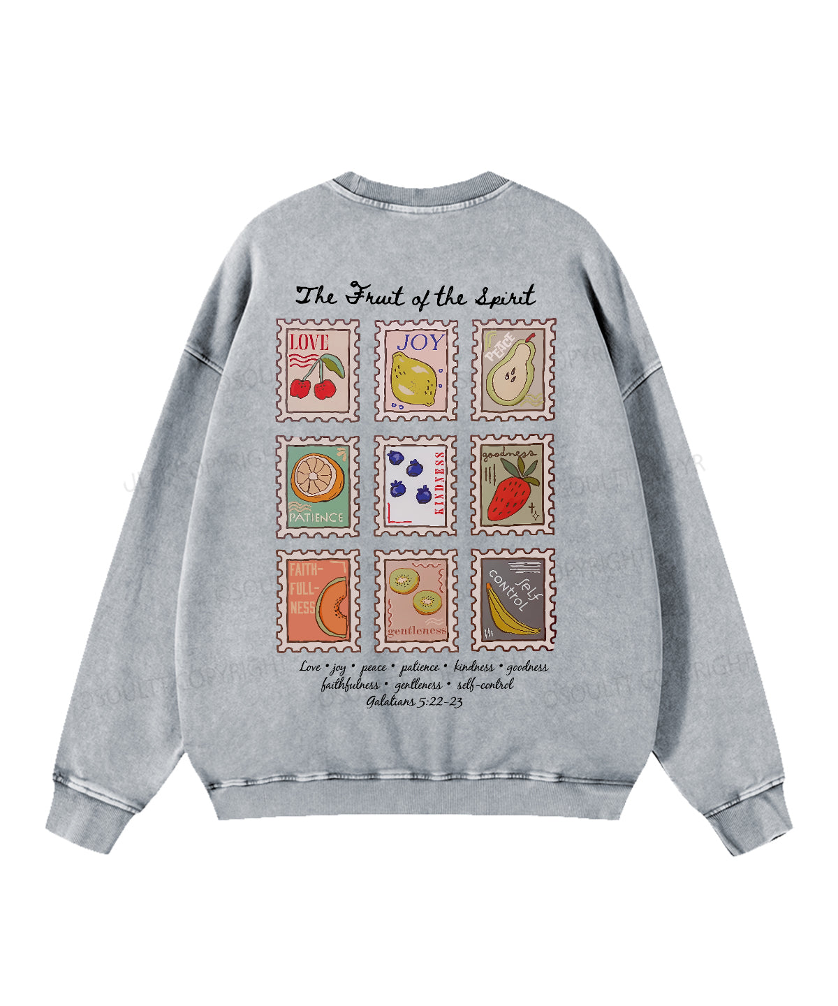 Fruit Of The Spirit Double Sided Washed Christian Sweatshirt