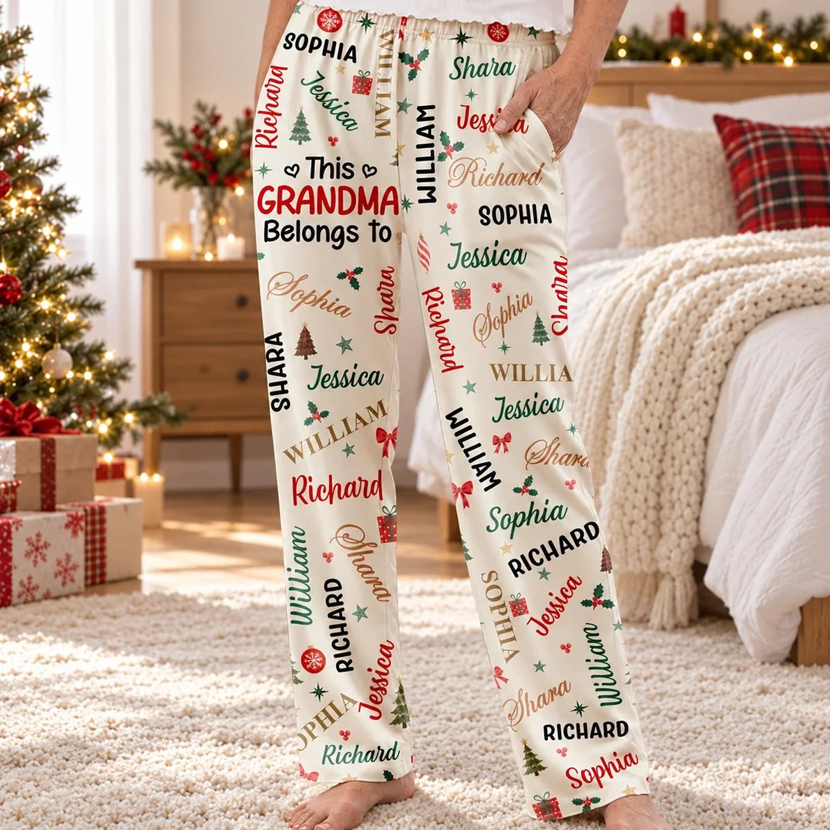 This Grandma Mommy Belongs To Kid Names - Personalized Pajama Pants