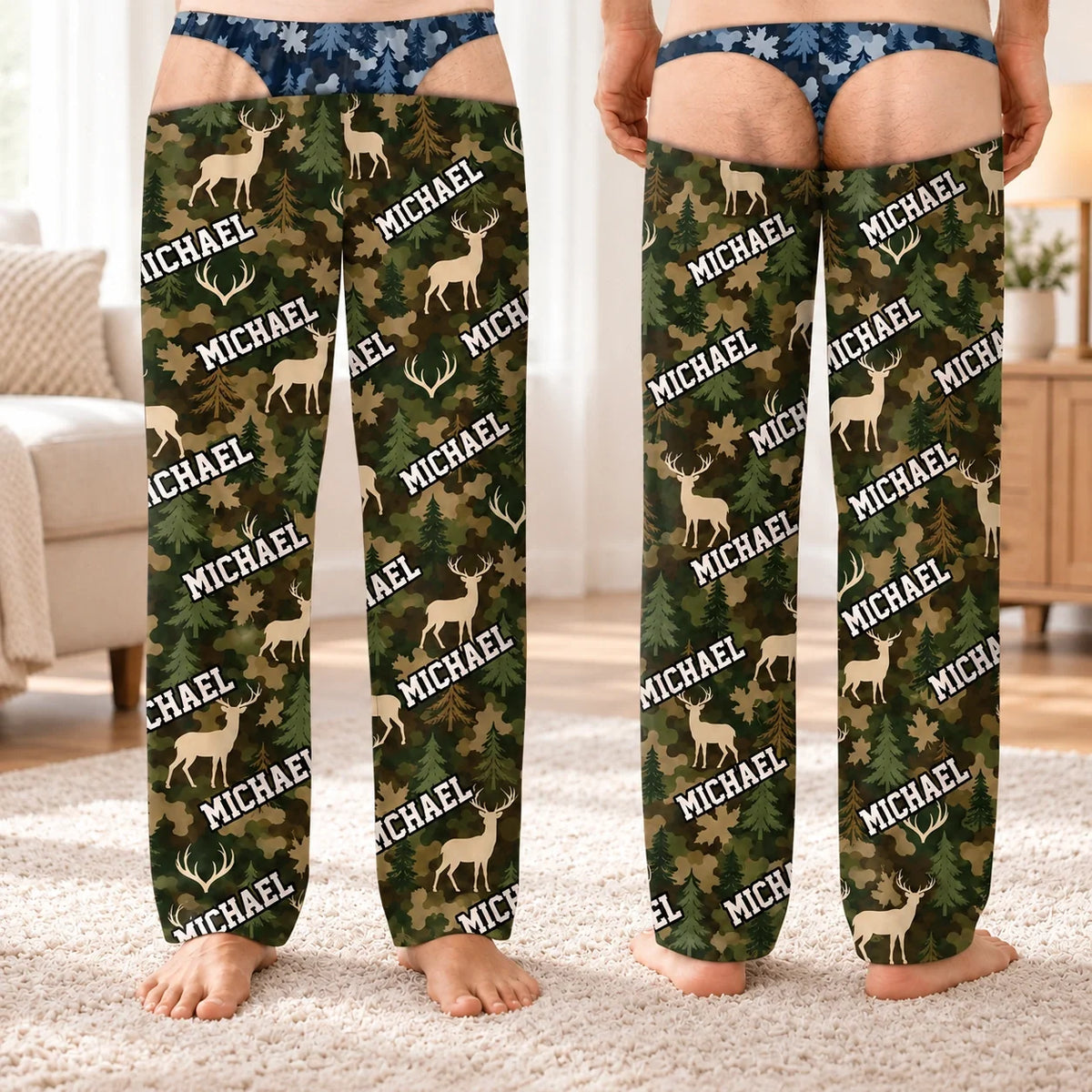 Custom Name Deer Camouflage Gifts for Men - Personalized Pajamas