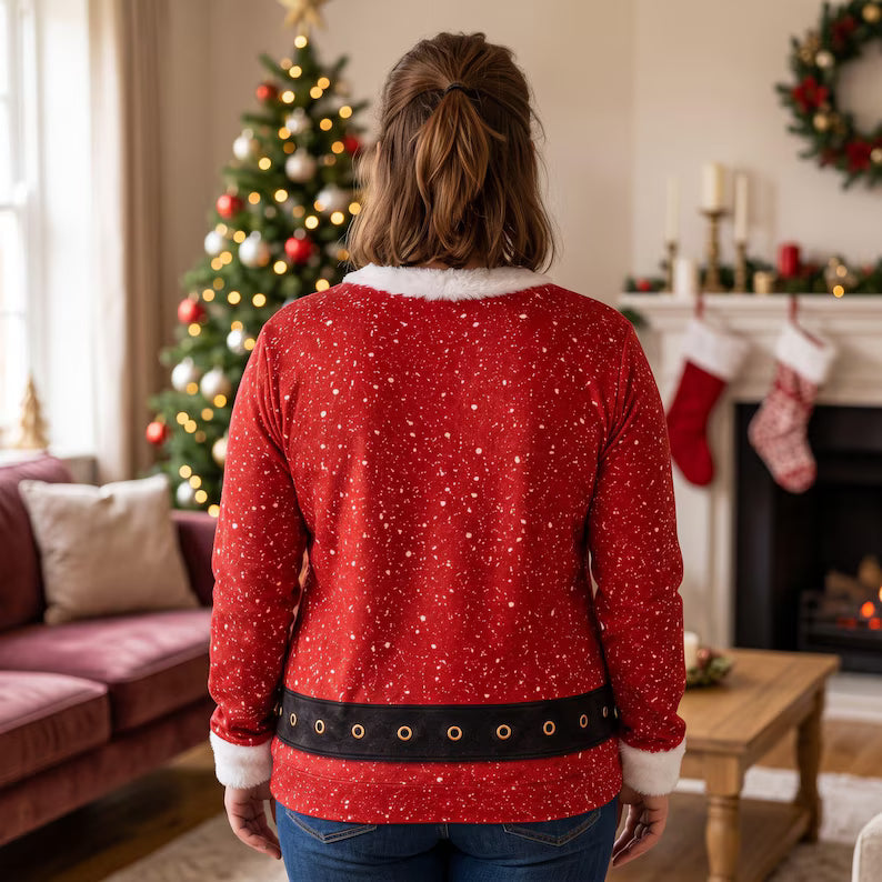 Funny Fake Chest Christmas Sweatshirt – 3D Body Illusion Design
