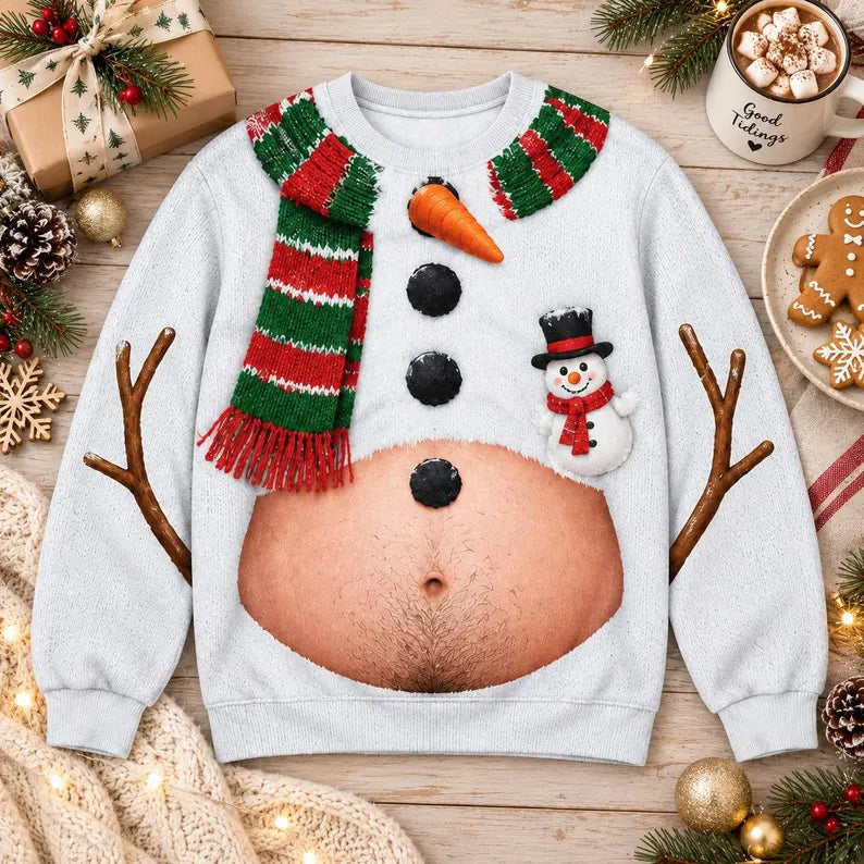Funny Hairy Chest Ugly Christmas Sweater – Snowman Holiday Sweatshirt