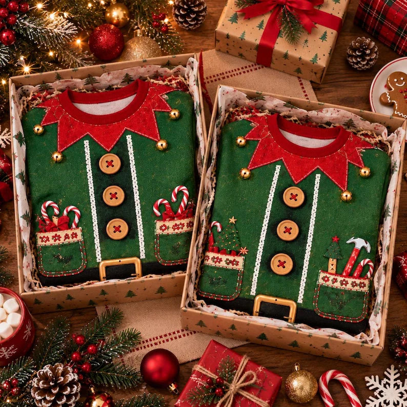 Funny Elf Body Christmas Sweatshirt – Faux Muscle Holiday Crewneck