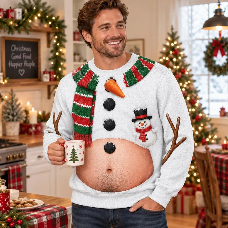 Funny Hairy Chest Ugly Christmas Sweater – Snowman Holiday Sweatshirt